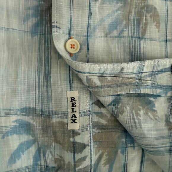 Tommy Bahama Relax 100% Linen Tropical Hawaiian Blue L/S Button Down Shirt LARGE - Picture 6 of 9